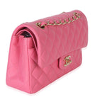 Chanel Dark Pink Quilted Caviar Small Classic Double Flap Handbag