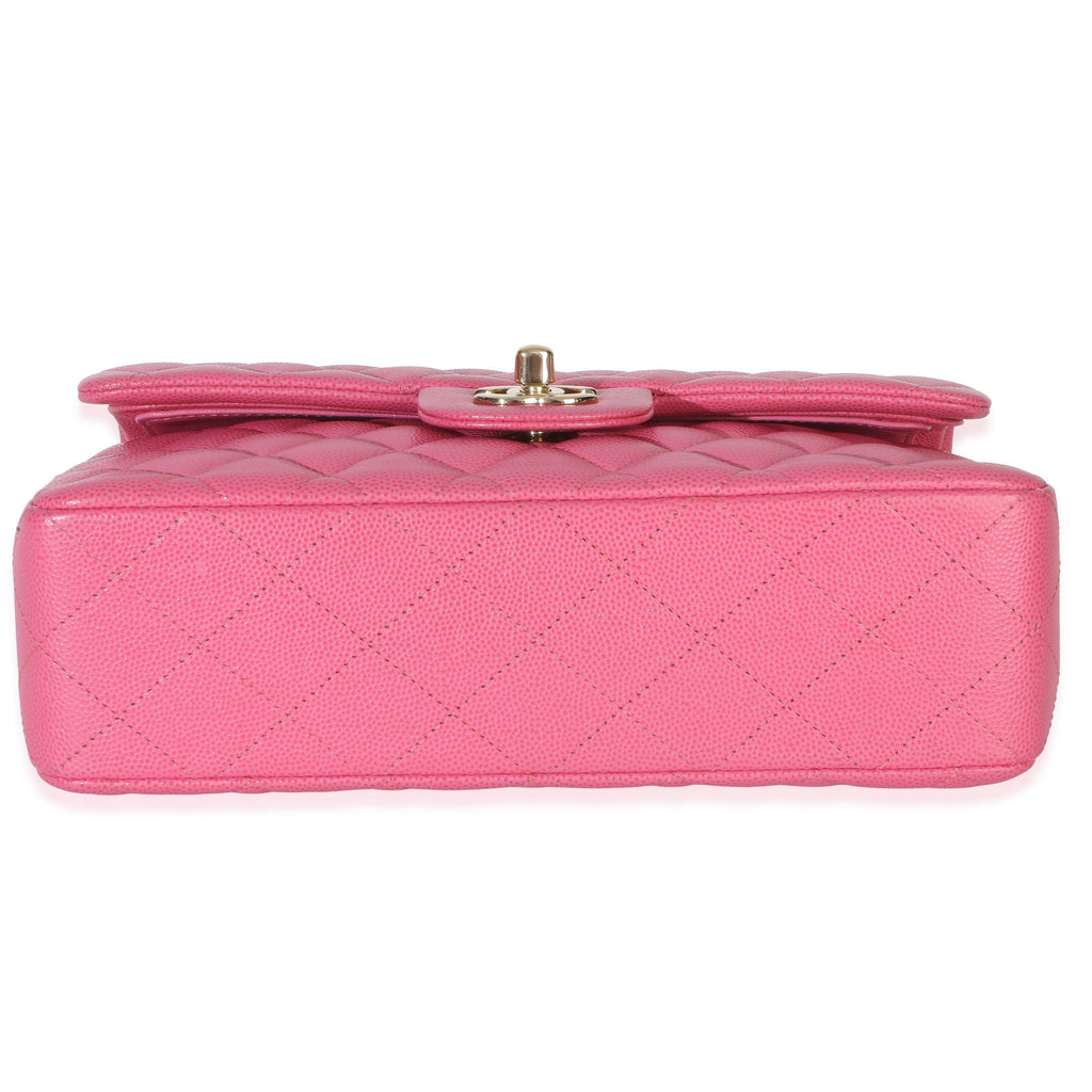Chanel Dark Pink Quilted Caviar Small Classic Double Flap Handbag