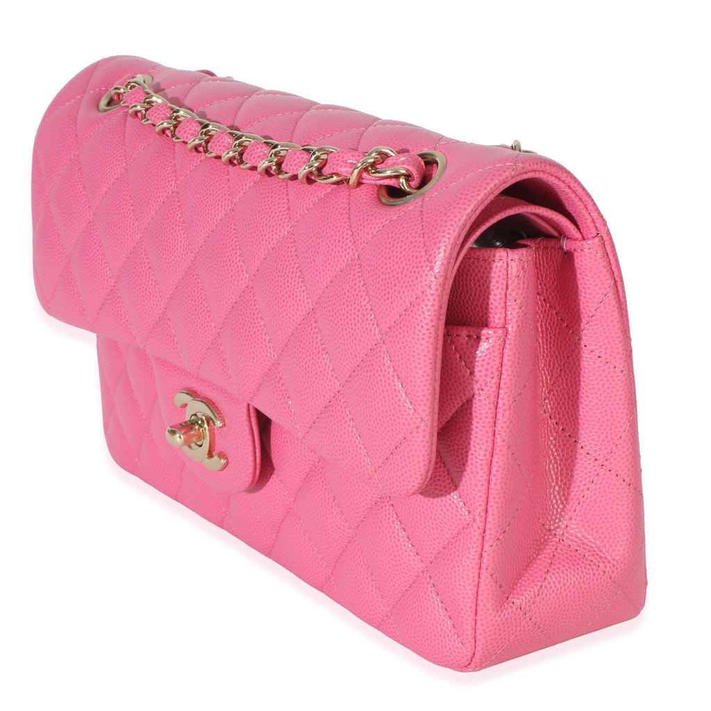 Chanel Dark Pink Quilted Caviar Small Classic Double Flap Handbag