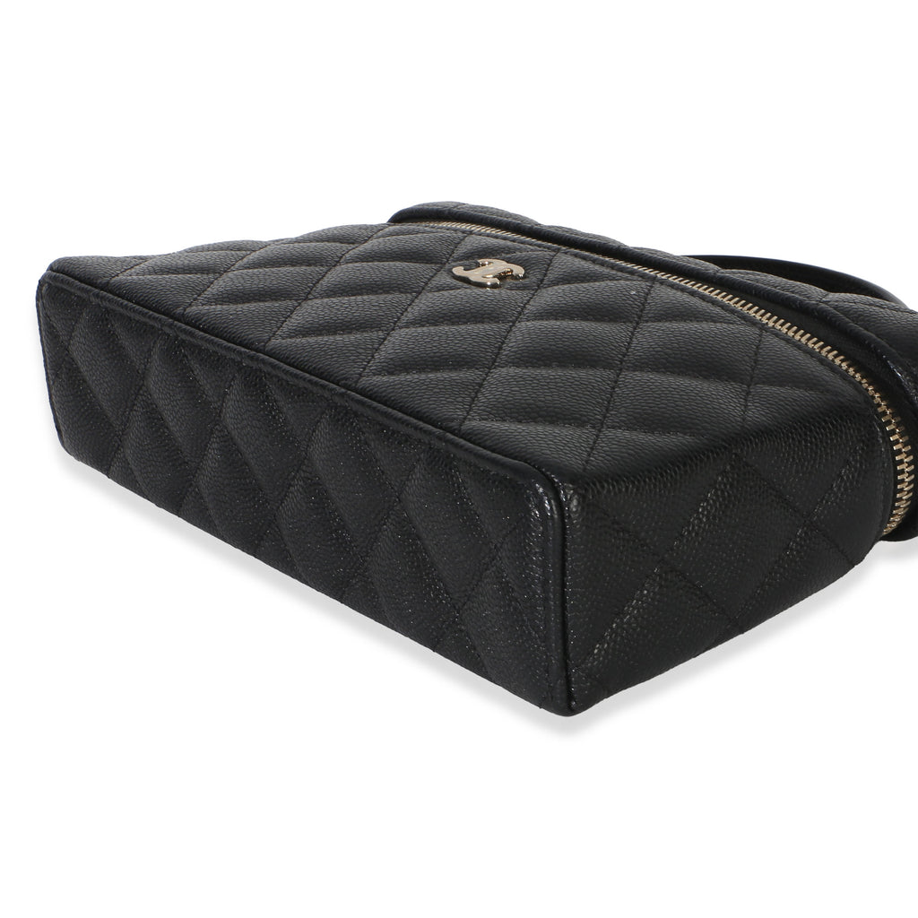 Chanel Black Quilted Caviar Top Handle Slim Vanity Handbag With Chain