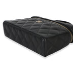 Chanel Black Quilted Caviar Top Handle Slim Vanity Handbag With Chain