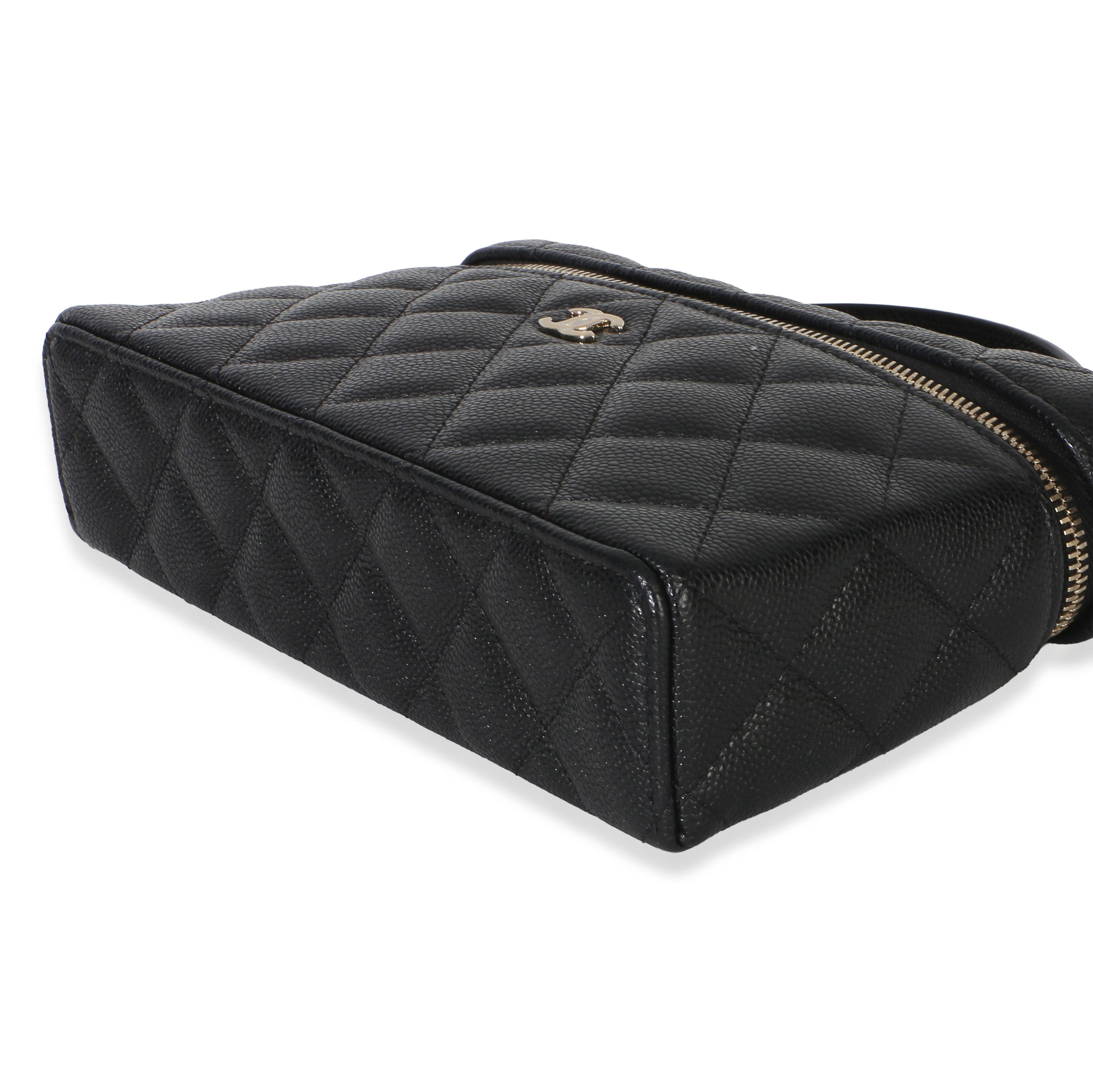 Chanel Black Quilted Caviar Top Handle Slim Vanity Handbag With Chain