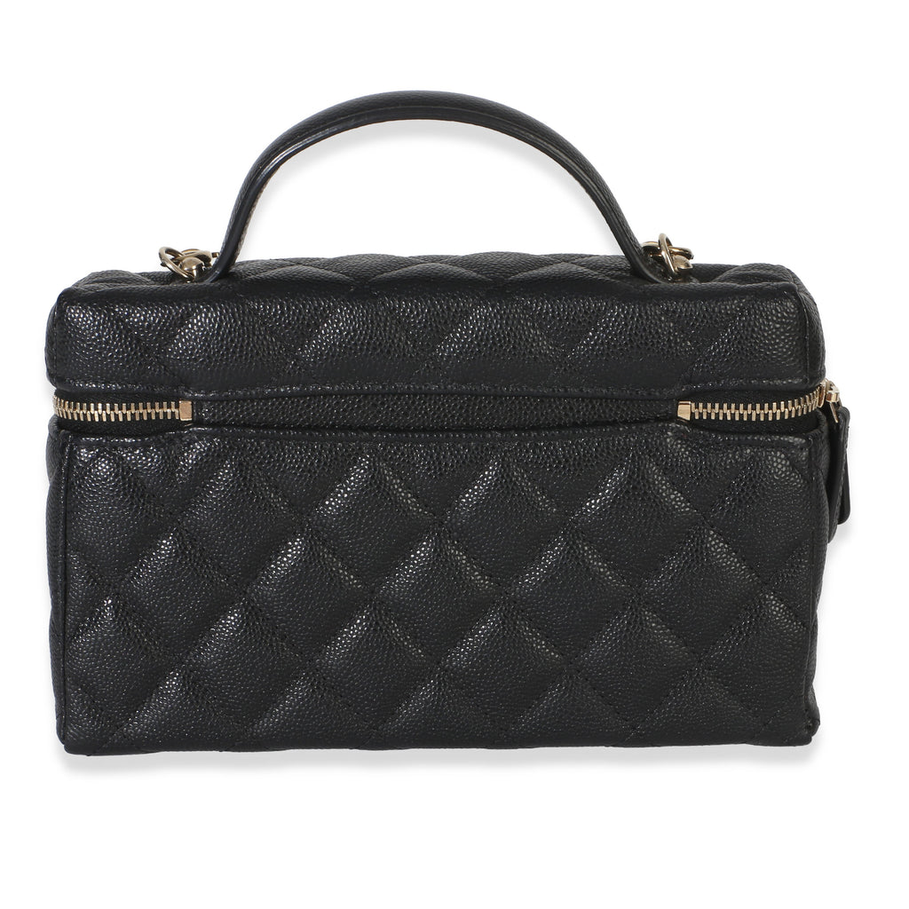 Chanel Black Quilted Caviar Top Handle Slim Vanity Handbag With Chain