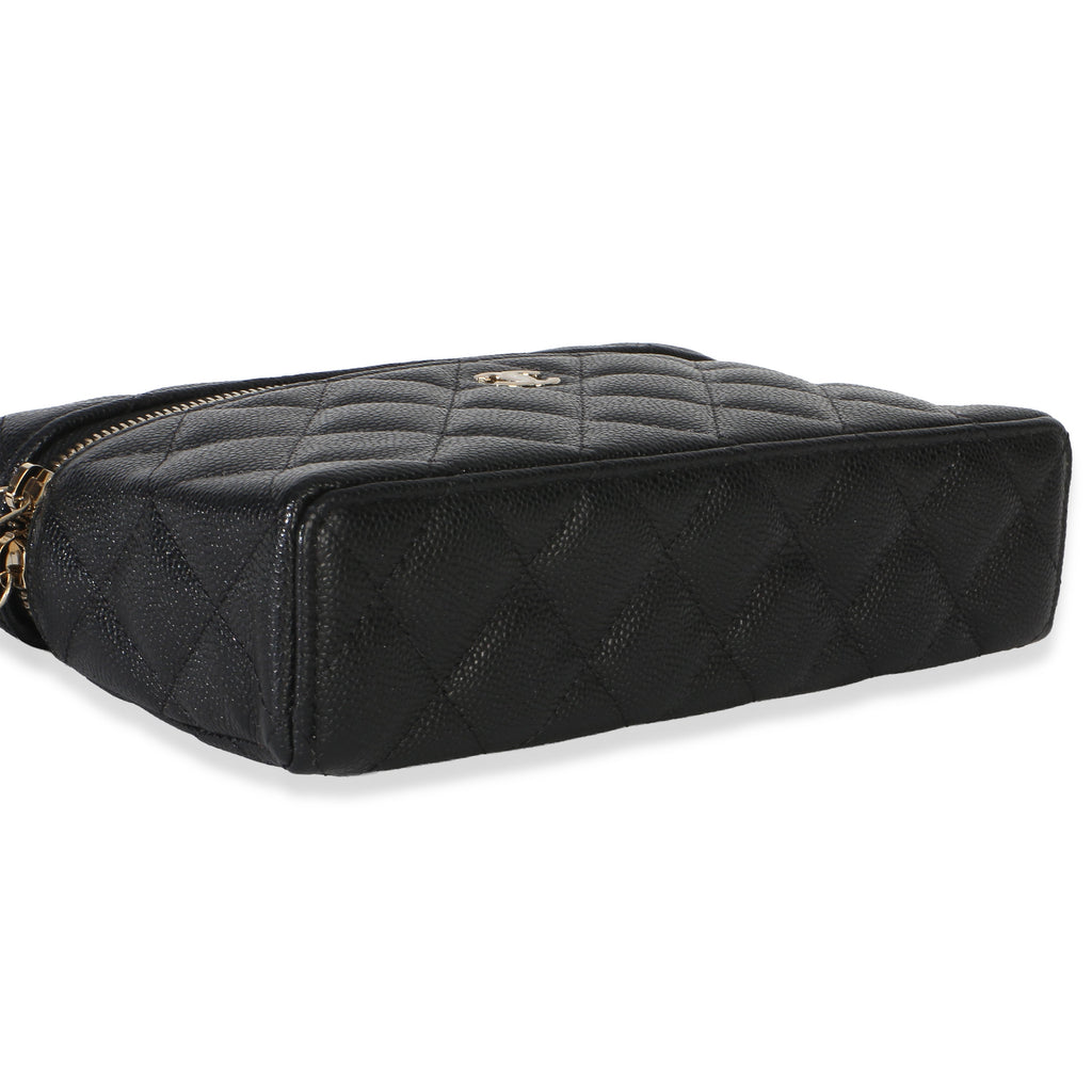 Chanel Black Quilted Caviar Top Handle Slim Vanity Handbag With Chain