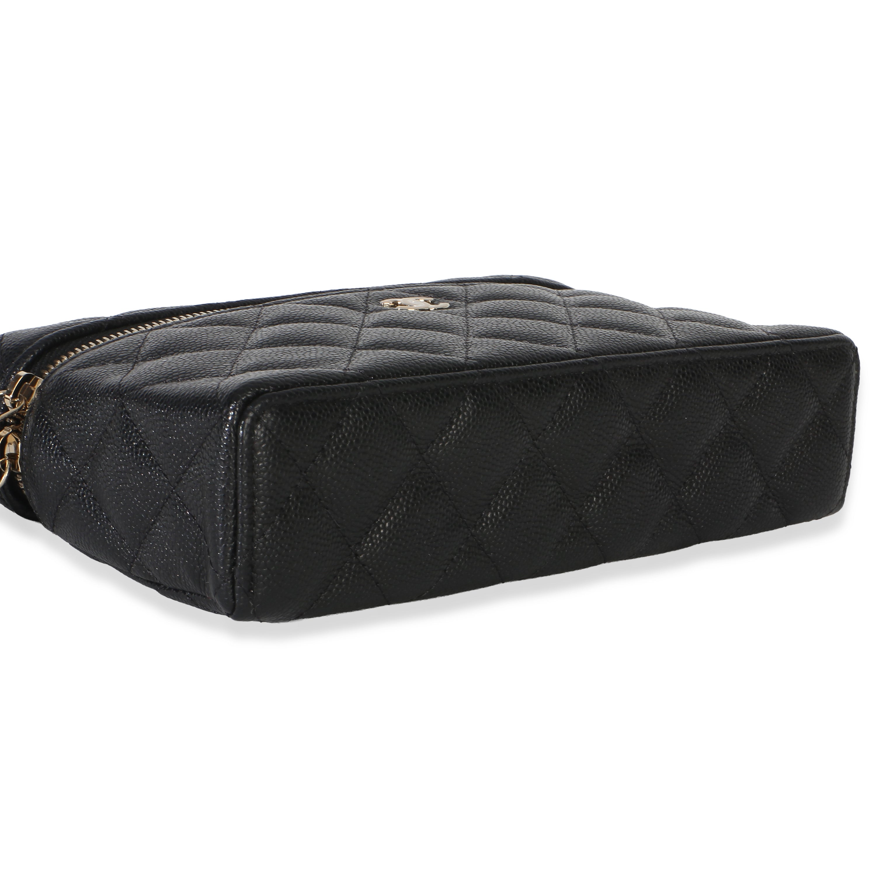 Chanel Black Quilted Caviar Top Handle Slim Vanity Handbag With Chain