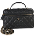Chanel Black Quilted Caviar Top Handle Slim Vanity Handbag With Chain