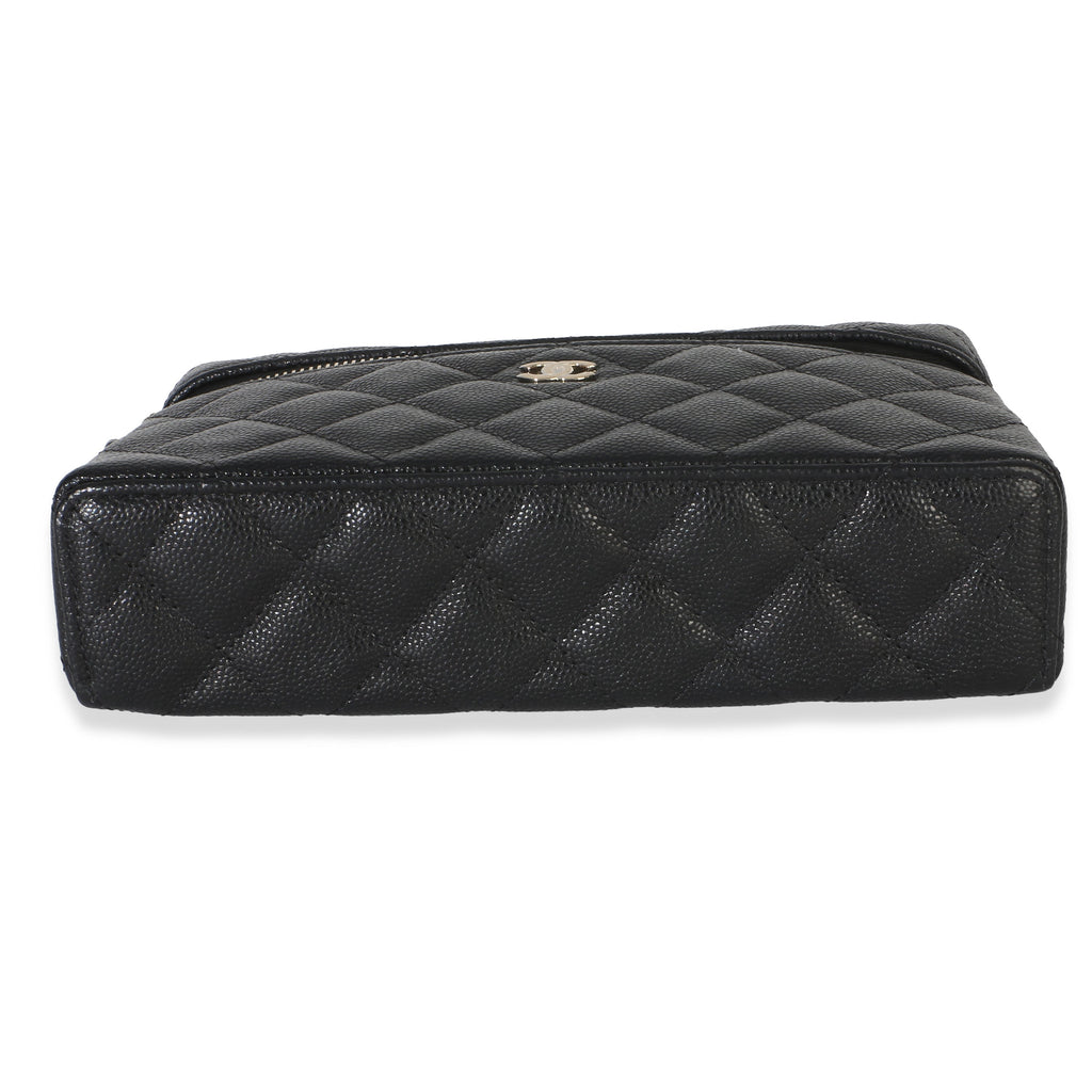 Chanel Black Quilted Caviar Top Handle Slim Vanity Handbag With Chain