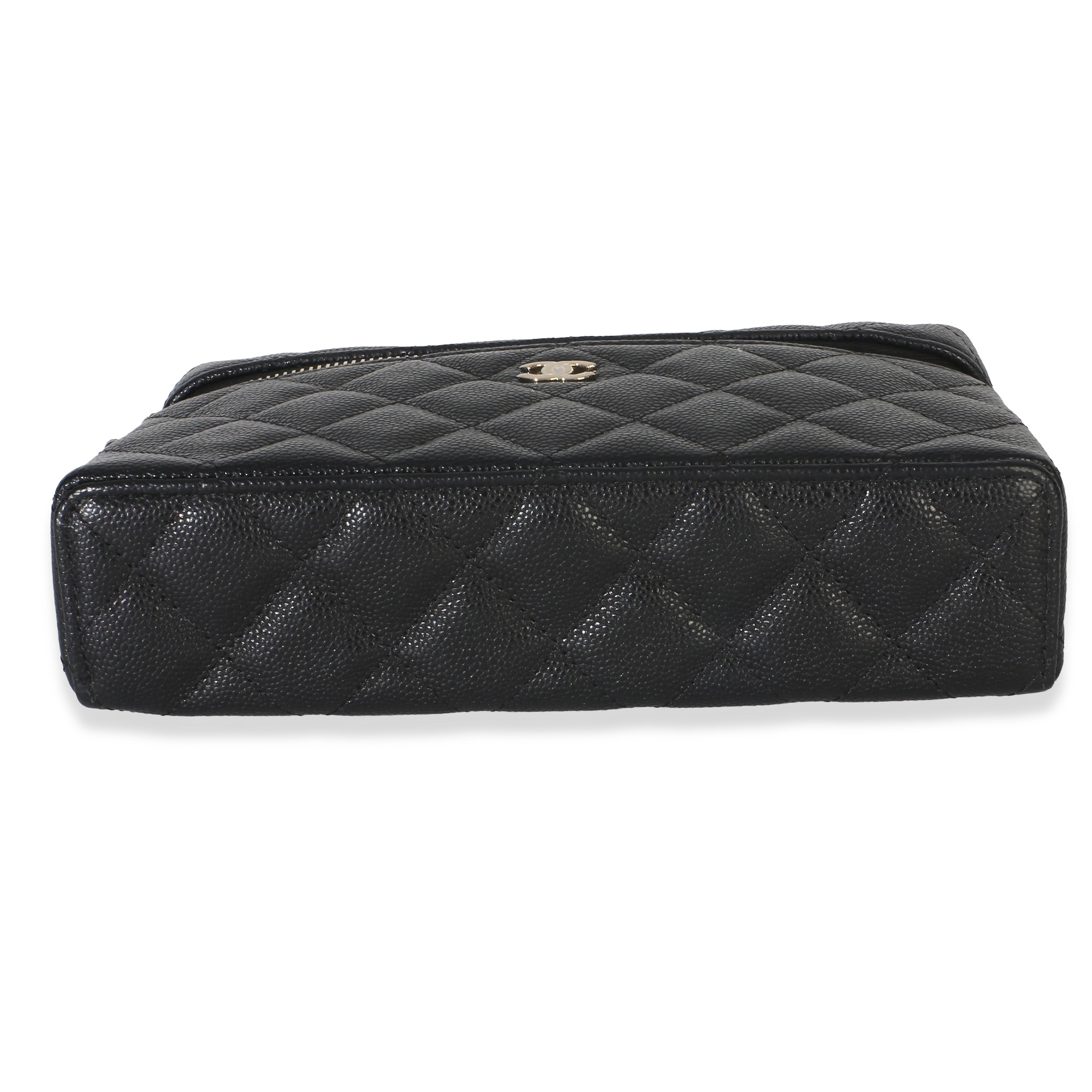 Chanel Black Quilted Caviar Top Handle Slim Vanity Handbag With Chain