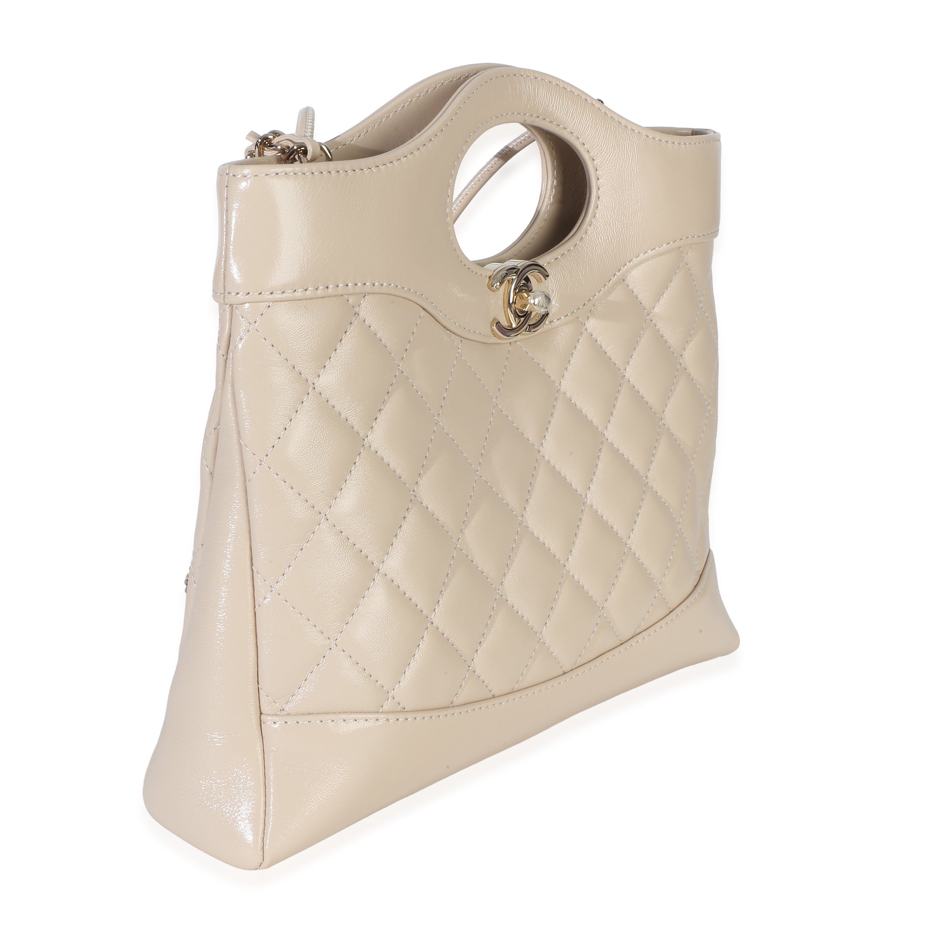 Chanel Beige Shiny Crumpled Quilted Calfskin Mini 31 Shopping Bag