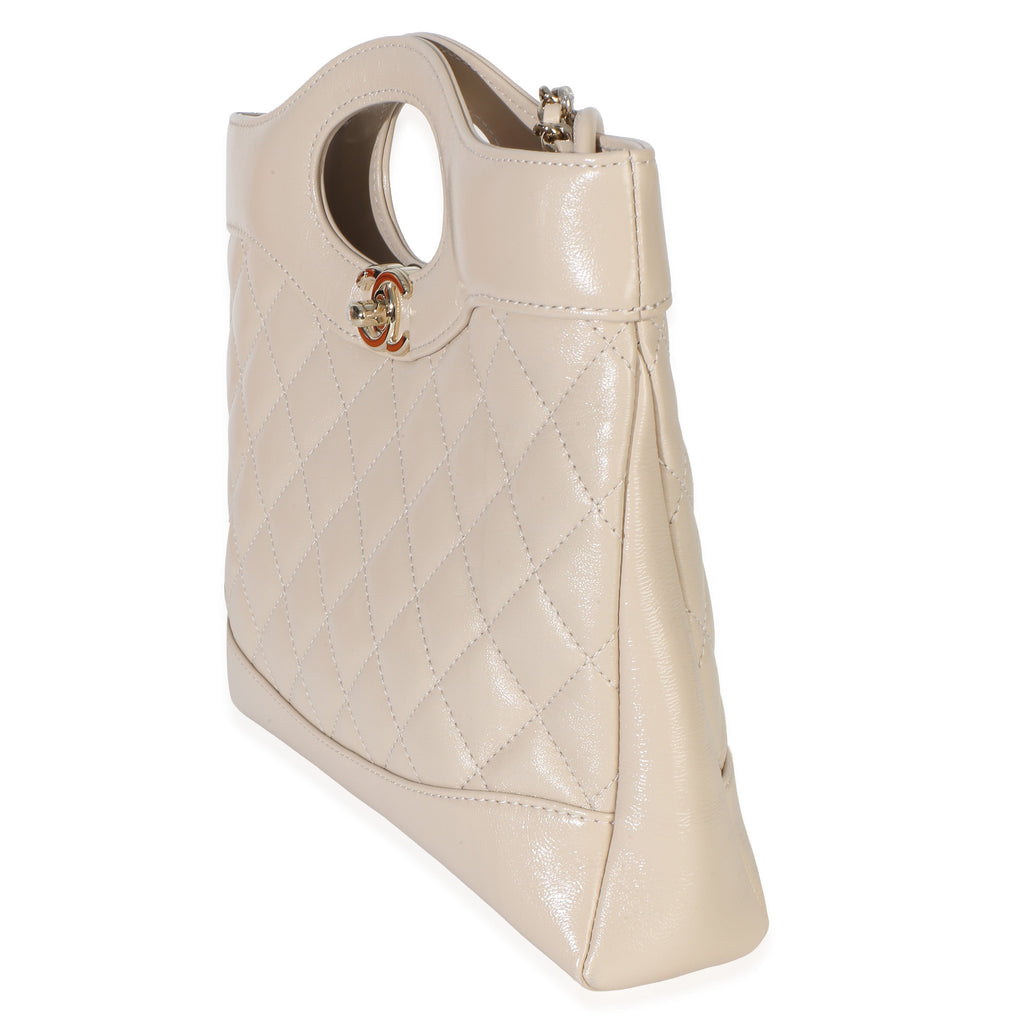 Chanel Beige Shiny Crumpled Quilted Calfskin Mini 31 Shopping Bag