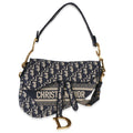 Christian Dior Blue Oblique Embroidered Medium Saddle Bag