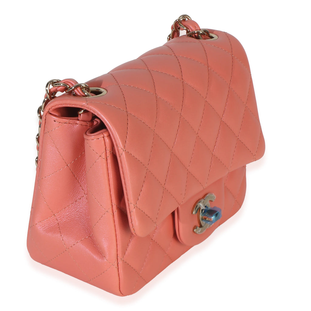 Chanel Iridescent Pink Quilted Lambskin Mini Square Flap