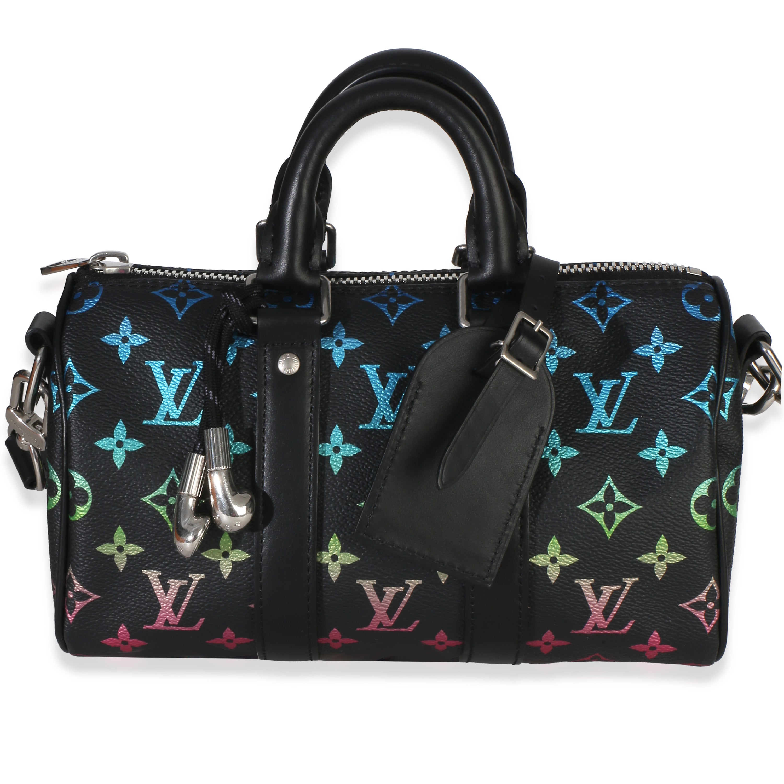Louis Vuitton Iridescent Black Multicolor Monogram Keepall Bandouliere 25