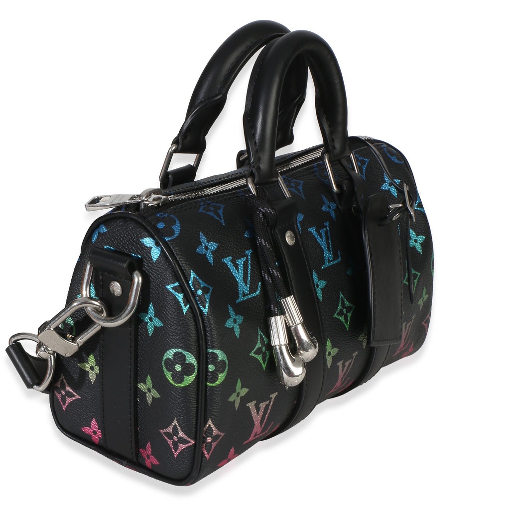 Louis Vuitton Iridescent Black Multicolor Monogram Keepall Bandouliere 25