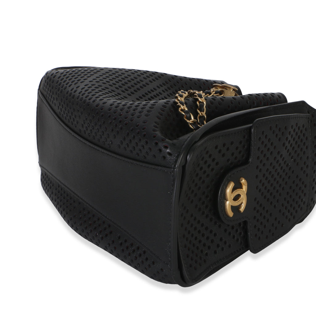 Chanel Black Perforated Calfskin Small Chanel 25 Hobo