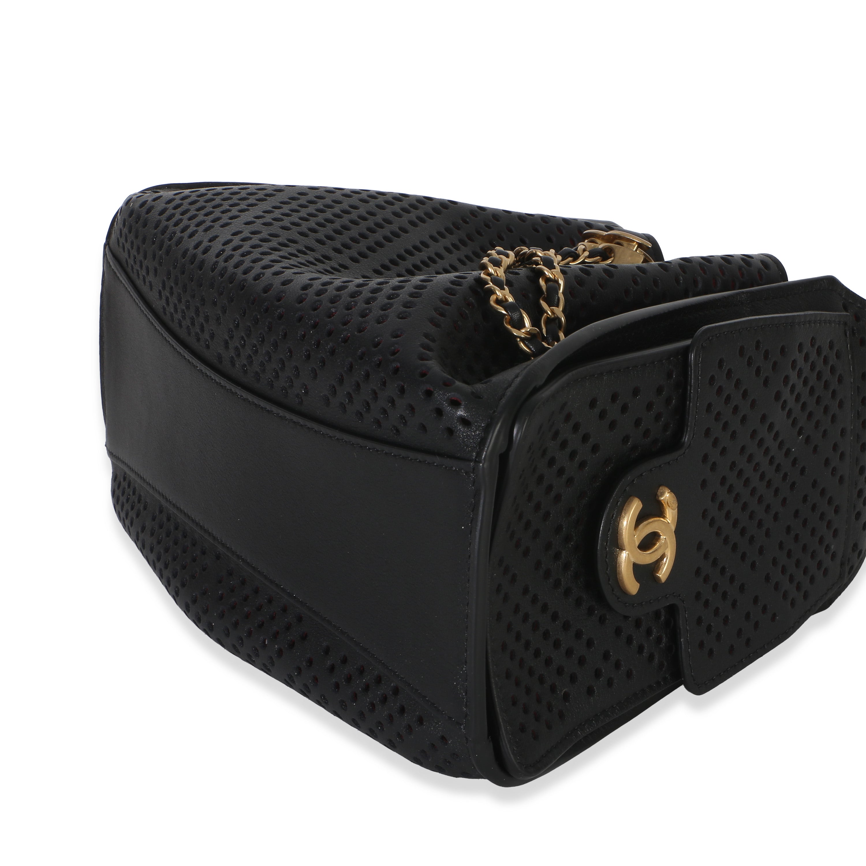 Chanel Black Perforated Calfskin Small Chanel 25 Hobo
