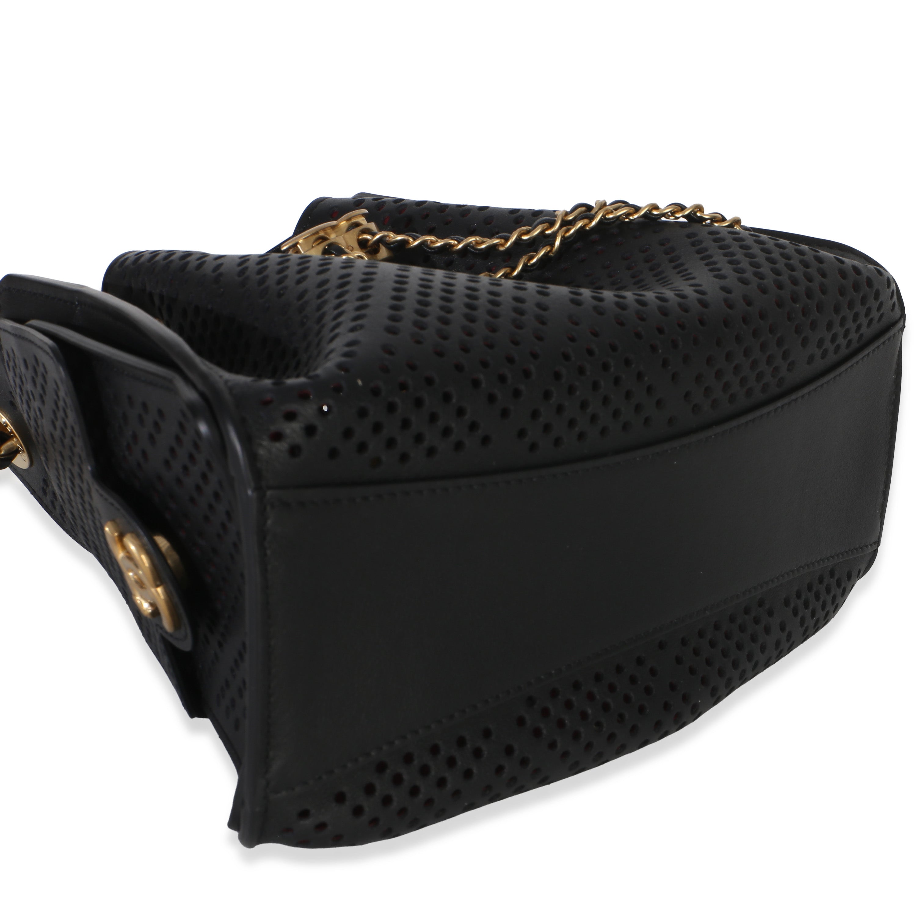 Chanel Black Perforated Calfskin Small Chanel 25 Hobo