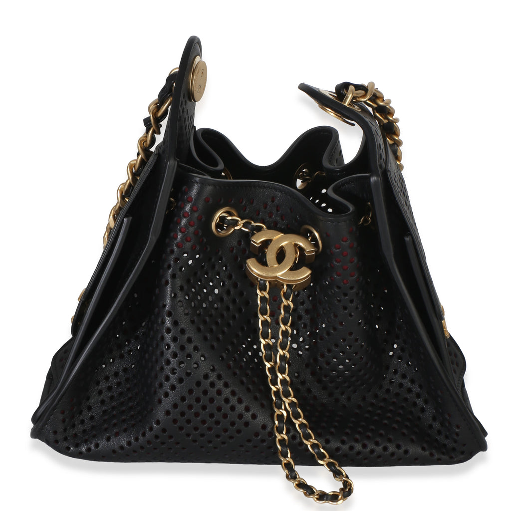 Chanel Black Perforated Calfskin Small Chanel 25 Hobo