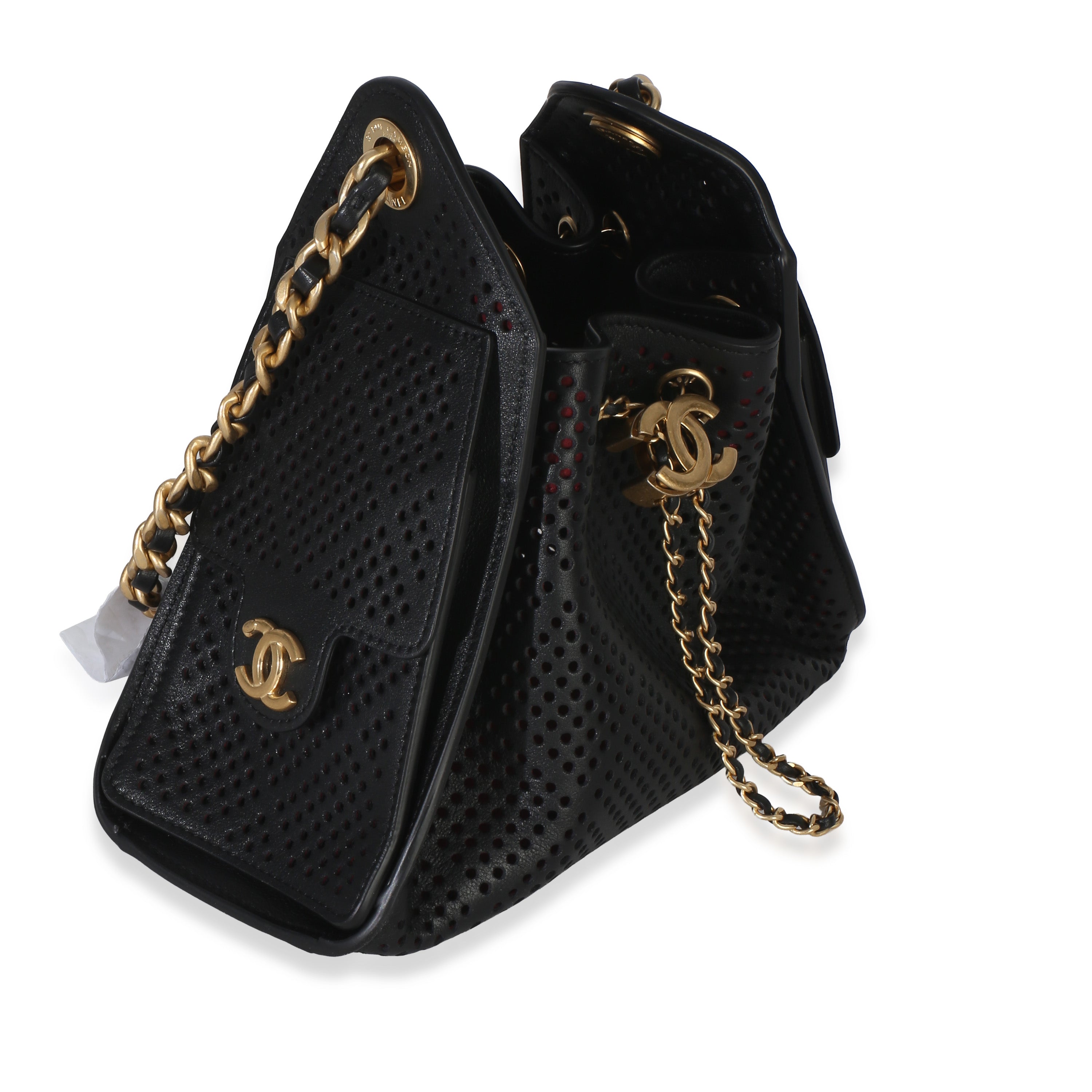 Chanel Black Perforated Calfskin Small Chanel 25 Hobo