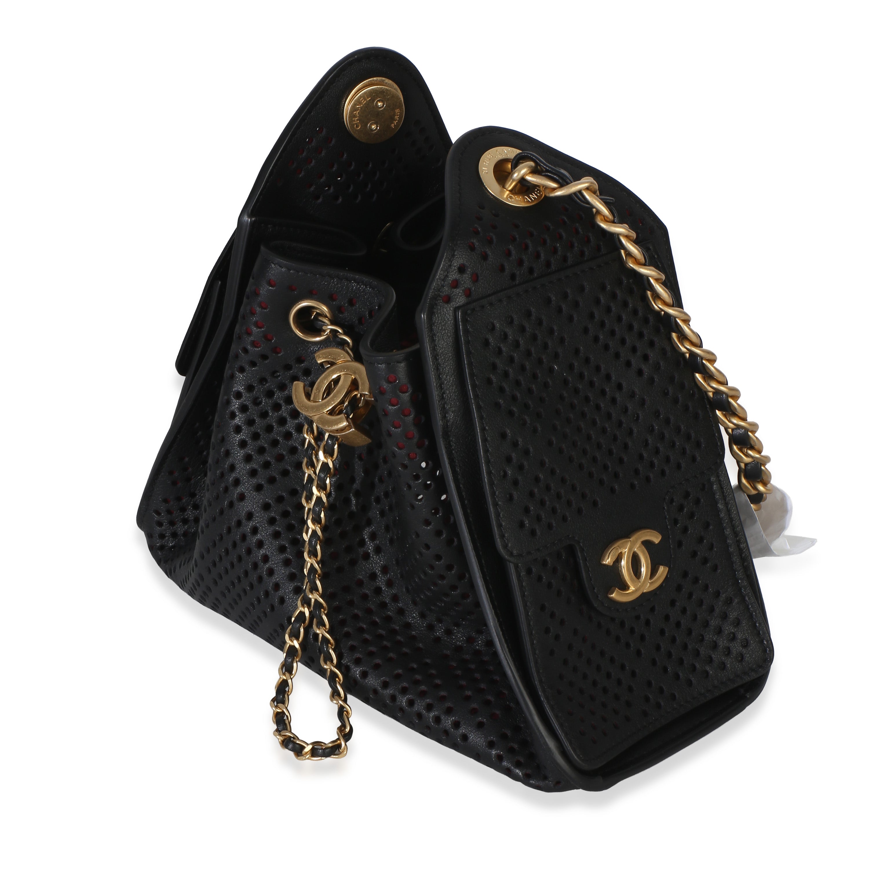 Chanel Black Perforated Calfskin Small Chanel 25 Hobo