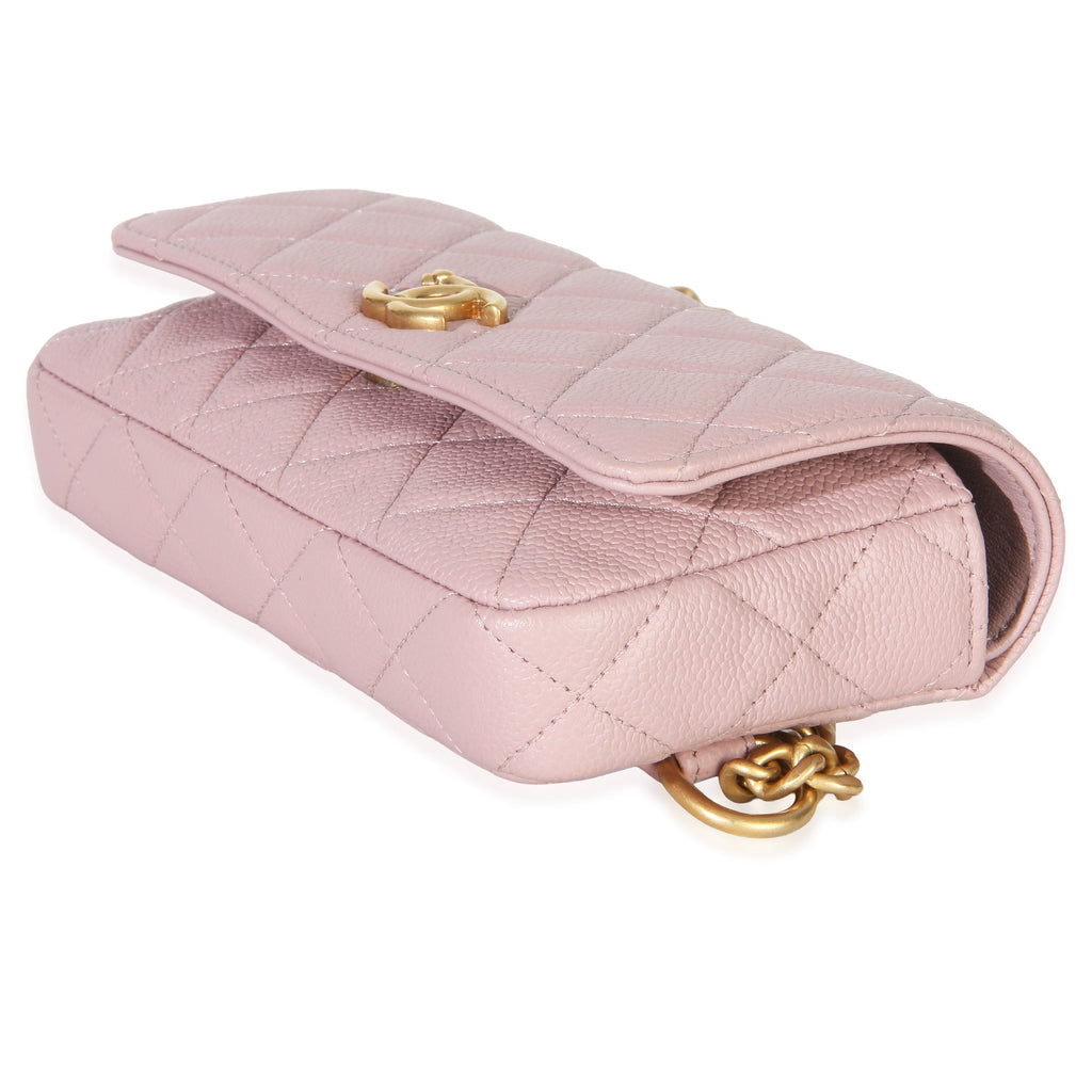 Chanel Light Pink Quilted Caviar Sweetheart Phone Holder With Chain Handbag