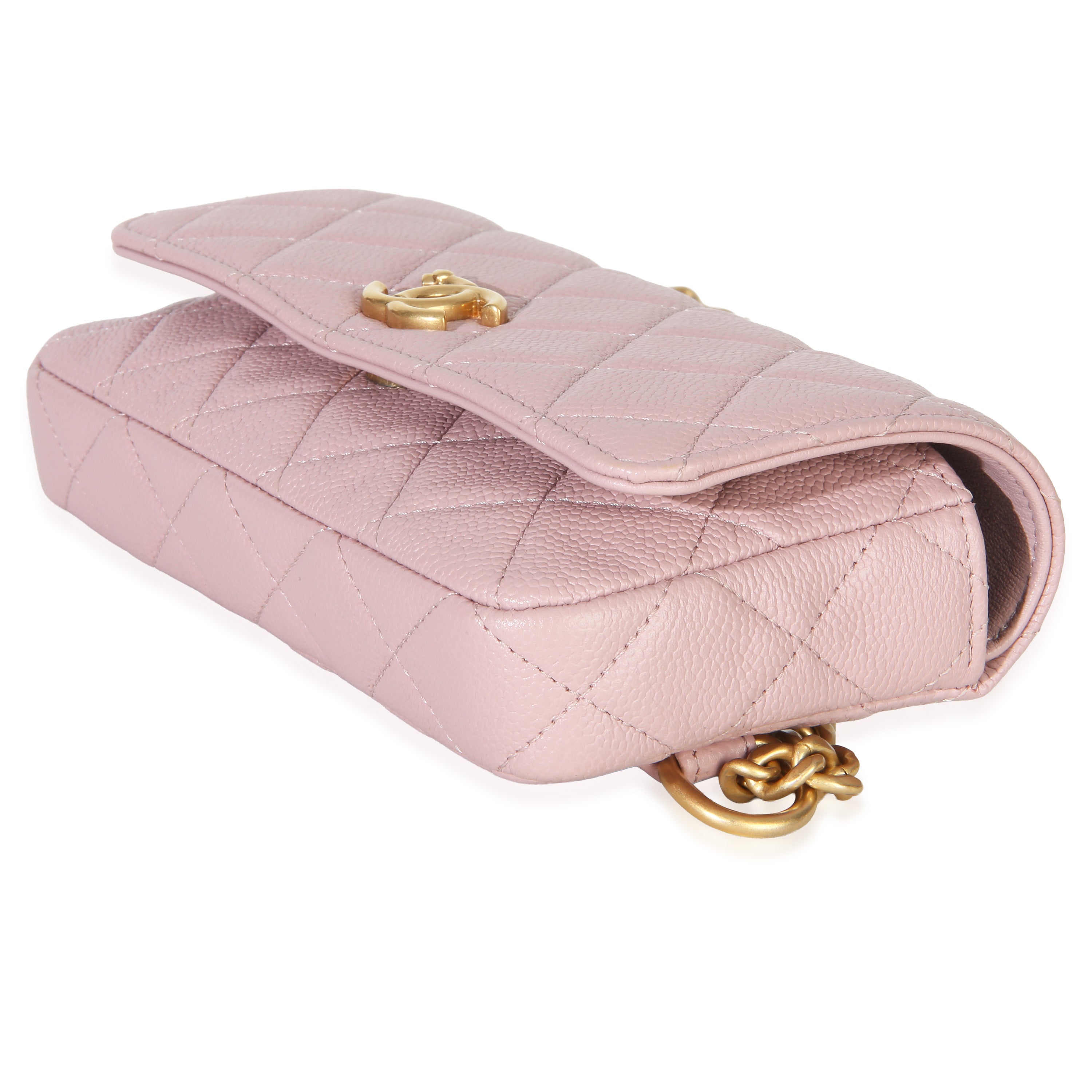 Chanel Light Pink Quilted Caviar Sweetheart Phone Holder With Chain Handbag