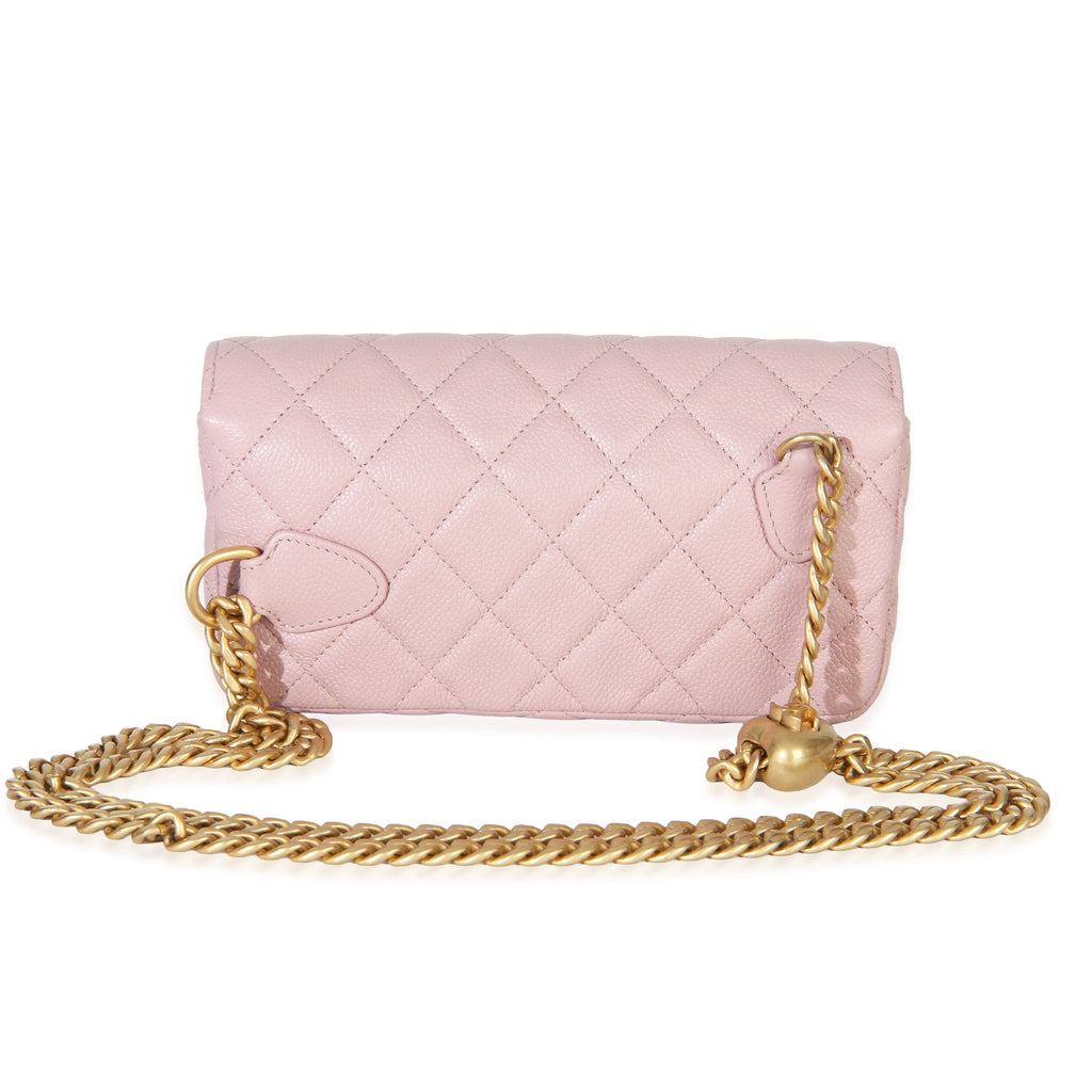 Chanel Light Pink Quilted Caviar Sweetheart Phone Holder With Chain Handbag
