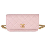 Chanel Light Pink Quilted Caviar Sweetheart Phone Holder With Chain Handbag