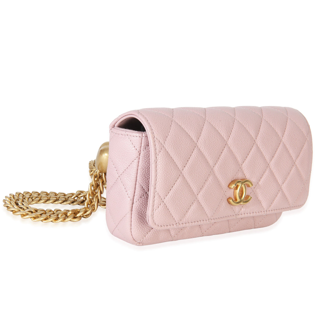 Chanel Light Pink Quilted Caviar Sweetheart Phone Holder With Chain Handbag