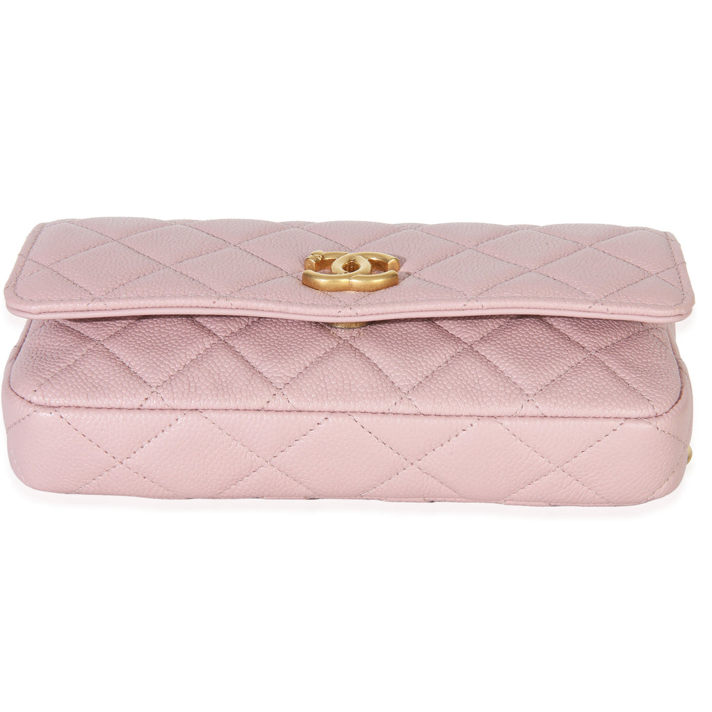 Chanel Light Pink Quilted Caviar Sweetheart Phone Holder With Chain Handbag