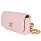 Chanel Light Pink Quilted Caviar Sweetheart Phone Holder With Chain Handbag