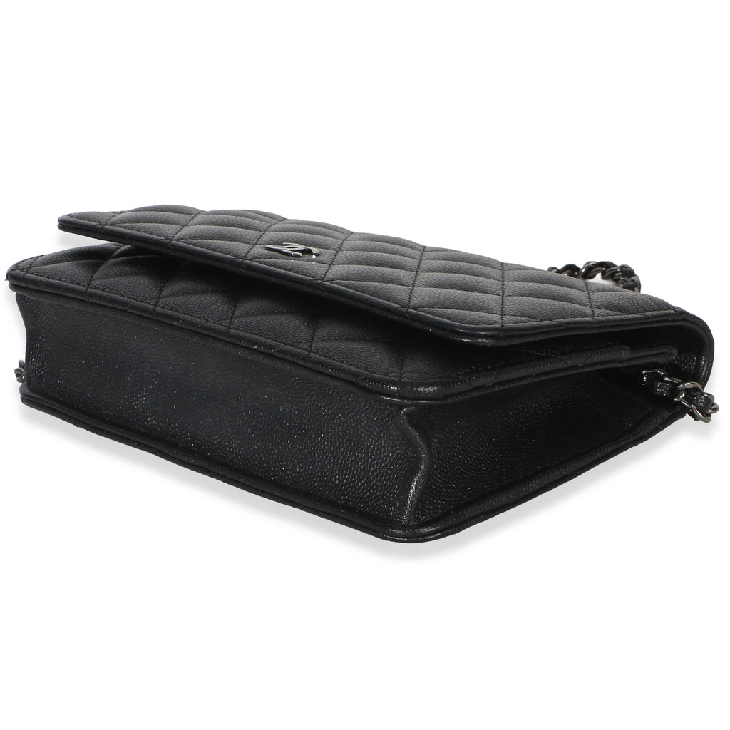 Chanel Black Iridescent Quilted Caviar Classic Wallet On Chain