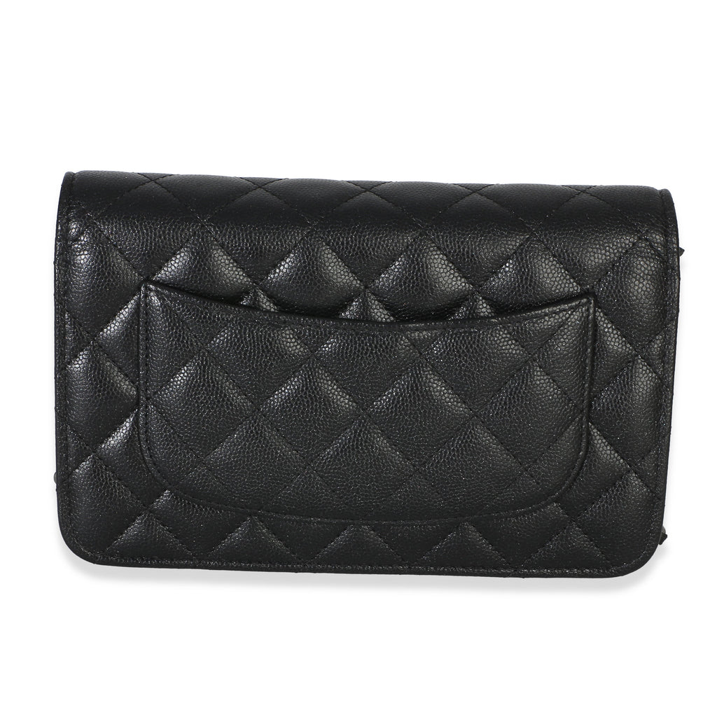 Chanel Black Iridescent Quilted Caviar Classic Wallet On Chain