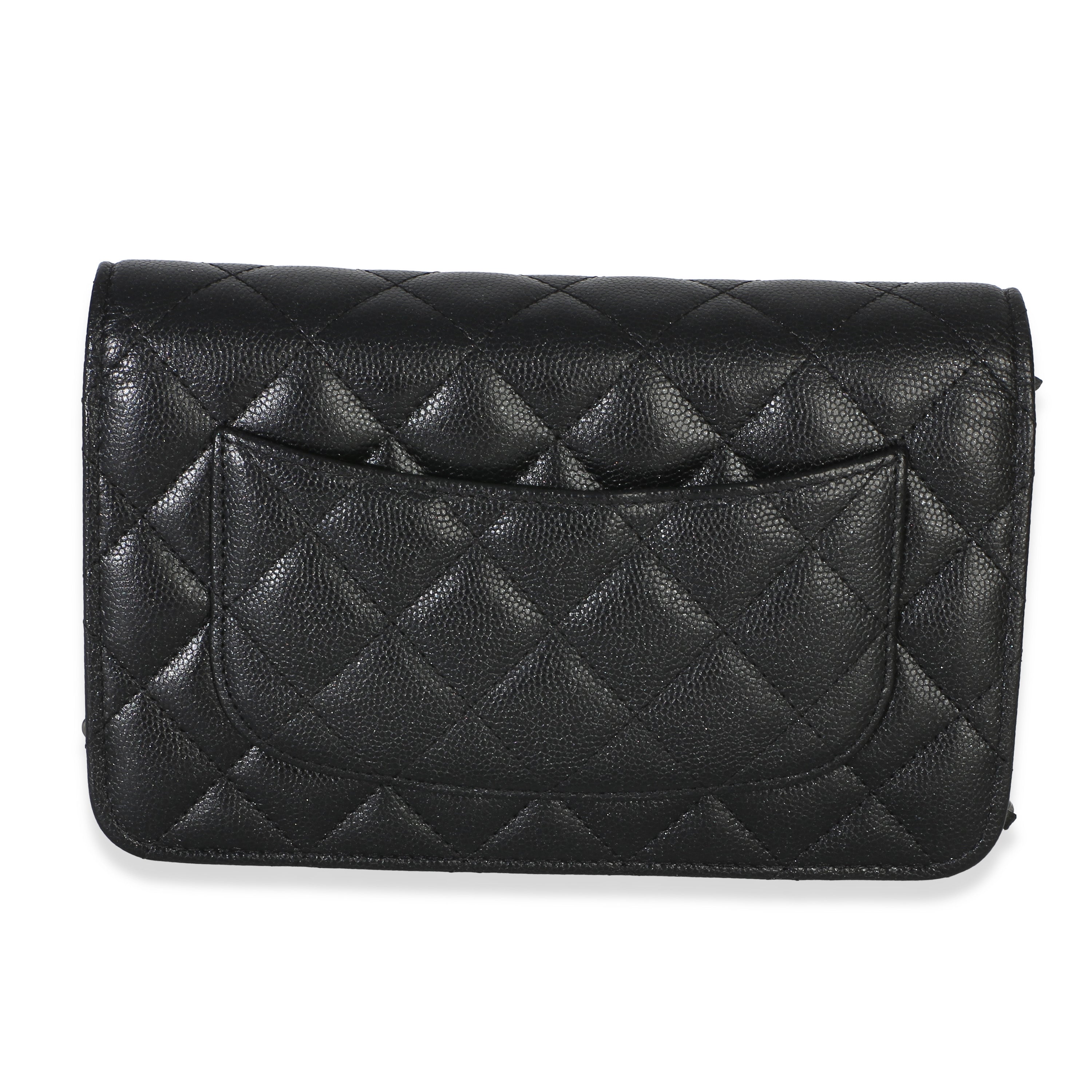 Chanel Black Iridescent Quilted Caviar Classic Wallet On Chain