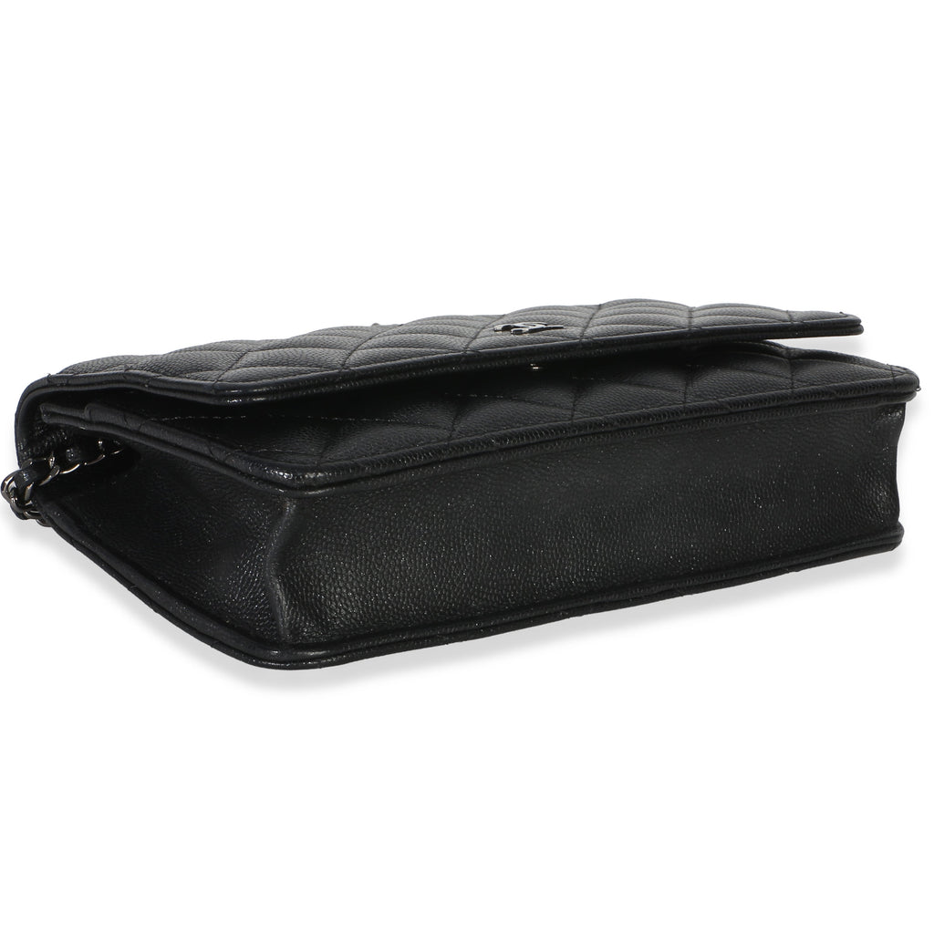 Chanel Black Iridescent Quilted Caviar Classic Wallet On Chain