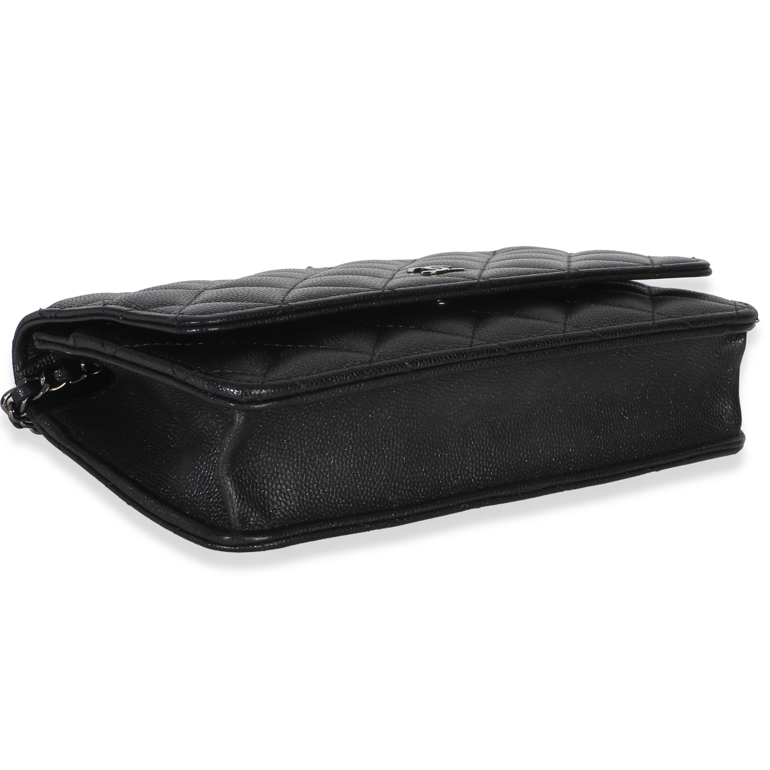 Chanel Black Iridescent Quilted Caviar Classic Wallet On Chain