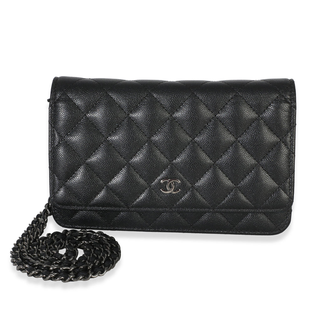 Chanel Black Iridescent Quilted Caviar Classic Wallet On Chain