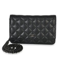 Chanel Black Iridescent Quilted Caviar Classic Wallet On Chain