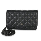 Chanel Black Iridescent Quilted Caviar Classic Wallet On Chain