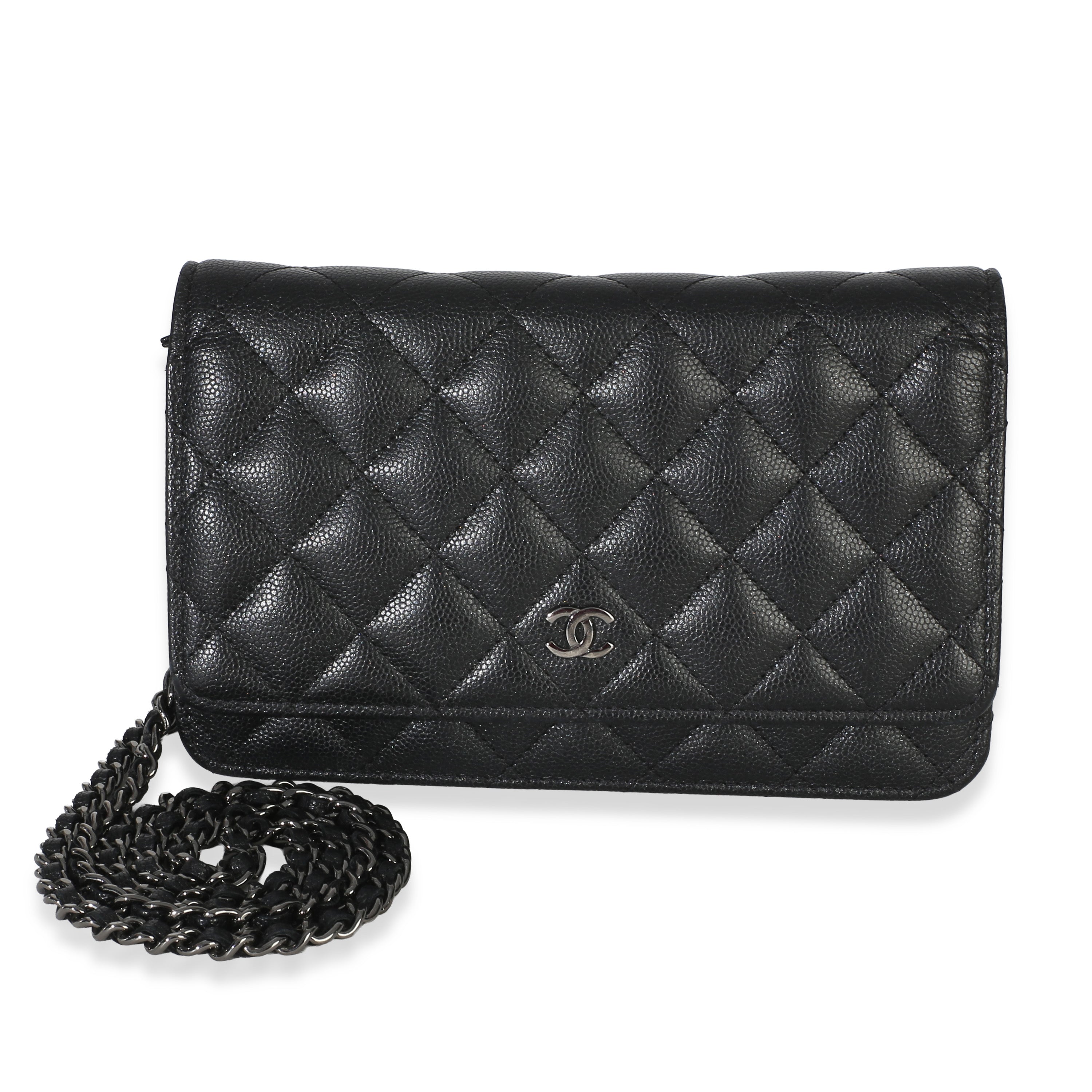 Chanel Black Iridescent Quilted Caviar Classic Wallet On Chain