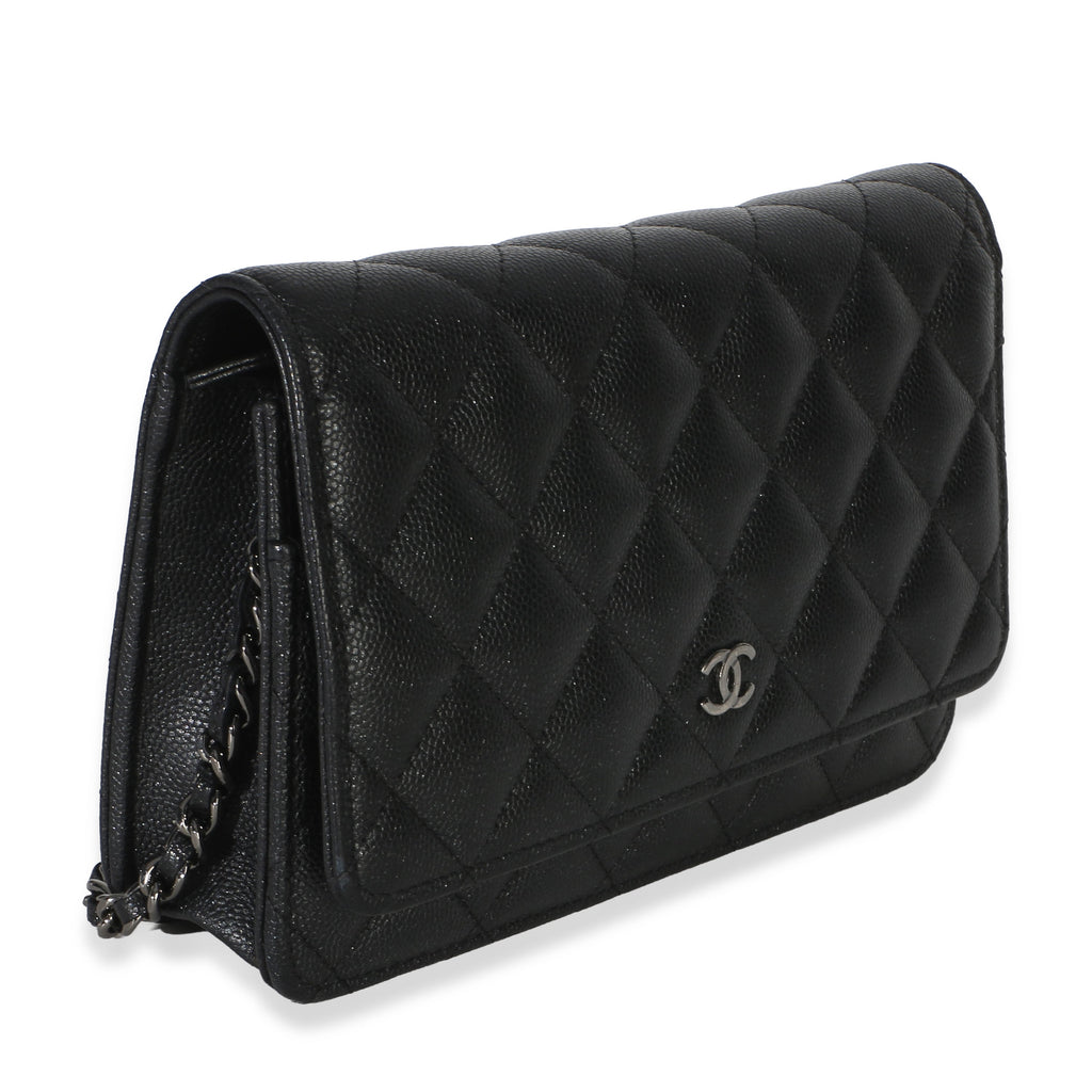 Chanel Black Iridescent Quilted Caviar Classic Wallet On Chain