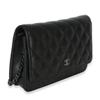 Chanel Black Iridescent Quilted Caviar Classic Wallet On Chain