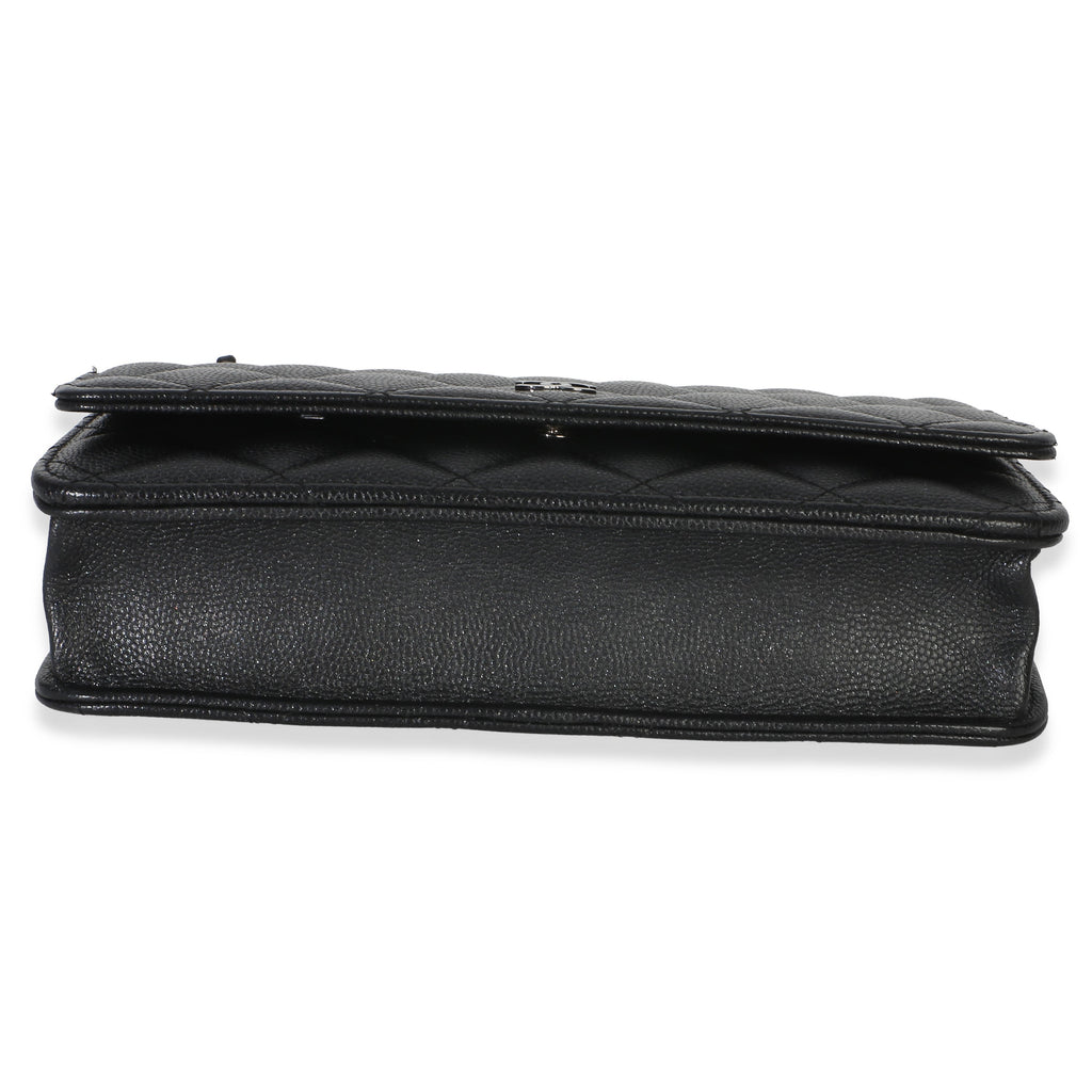 Chanel Black Iridescent Quilted Caviar Classic Wallet On Chain