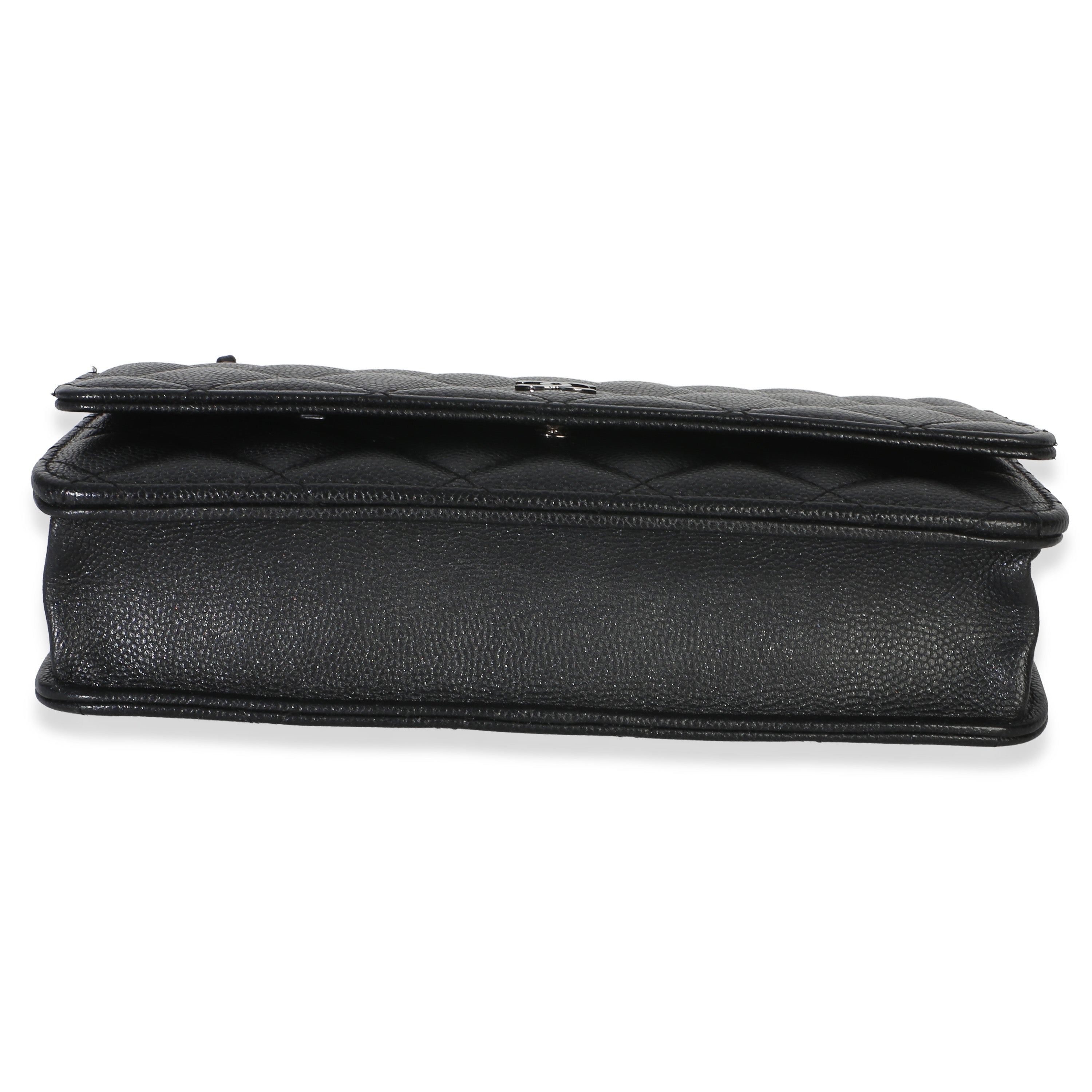 Chanel Black Iridescent Quilted Caviar Classic Wallet On Chain