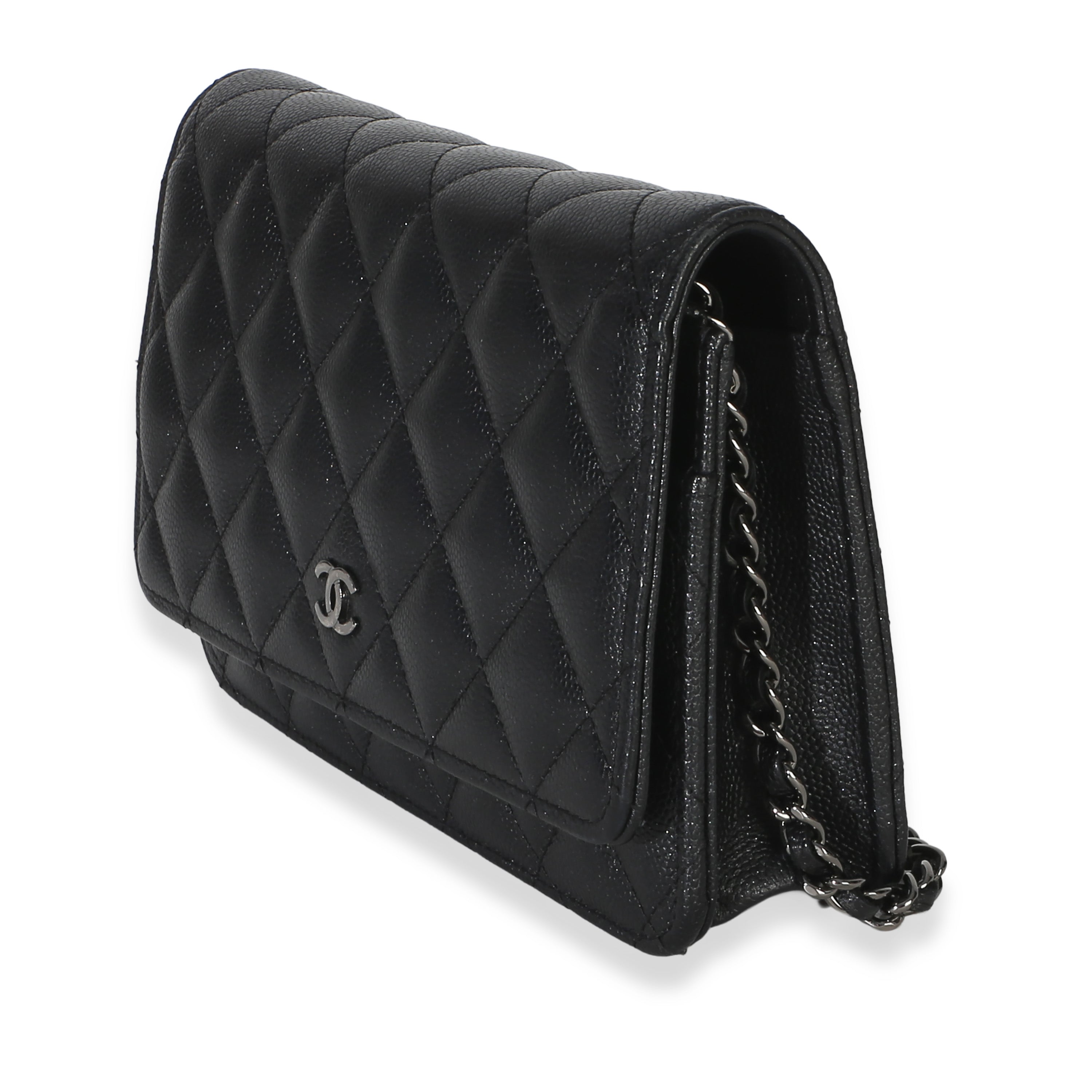 Chanel Black Iridescent Quilted Caviar Classic Wallet On Chain