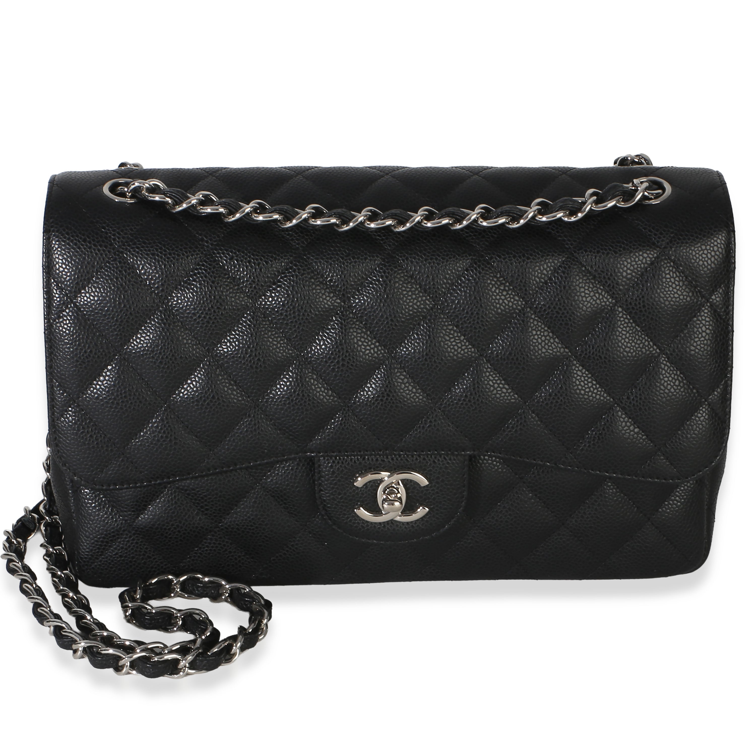 Chanel Black Quilted Caviar Jumbo Double Flap Bag