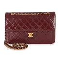 Chanel 25B Burgundy Quilted Patent Double Pocket Flap Bag