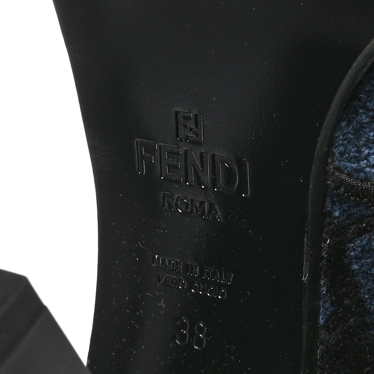 Fendi Chenille Jacquard FF 110mm Knee Boots 38 Black Blue