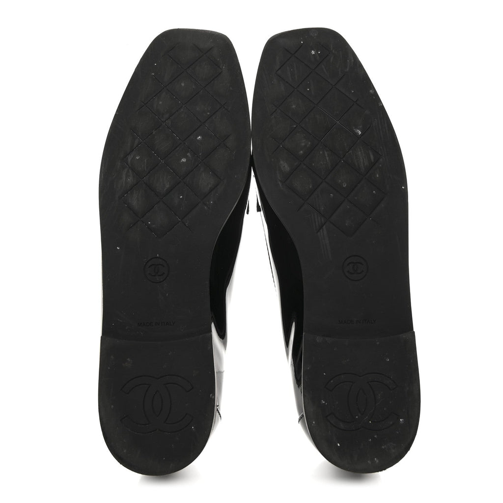 Chanel Patent CC Mocassin Loafers 38 Black