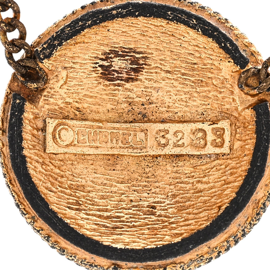Chanel Metal CC Round Pendant Necklace Gold